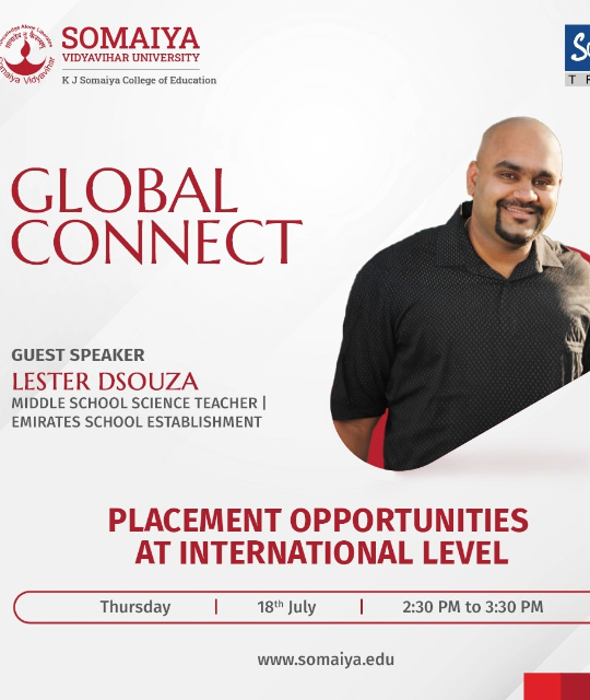 2024-07-18 14:30:00 K J Somaiya College of Education Guest Lecture on Global Connect: Placement Opportunities at International Level by Lester Dsouza