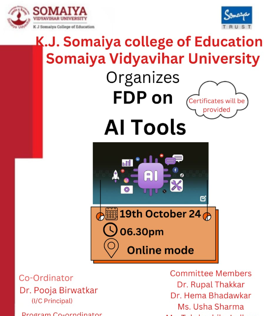 2024-10-19 18:30:00 K J Somaiya College of Education FDP on AI Tools