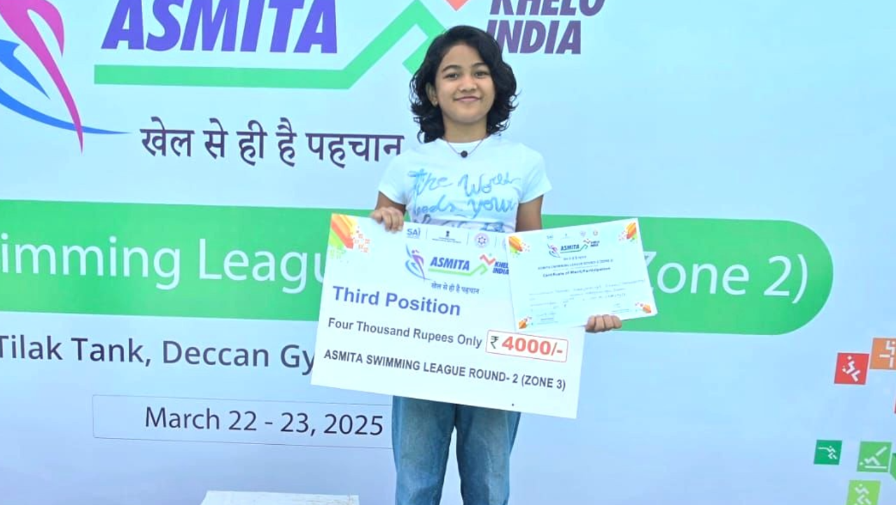 2025-03-22 16:02:00 Somaiya Sports Academy Triple Triumph for Jahnavi Dhami at Khelo India Asmita Swimming League Round-2